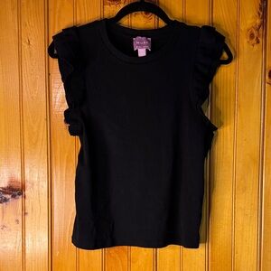 Muse from Anthropologie Black Ruffle Sleeve Tank Top